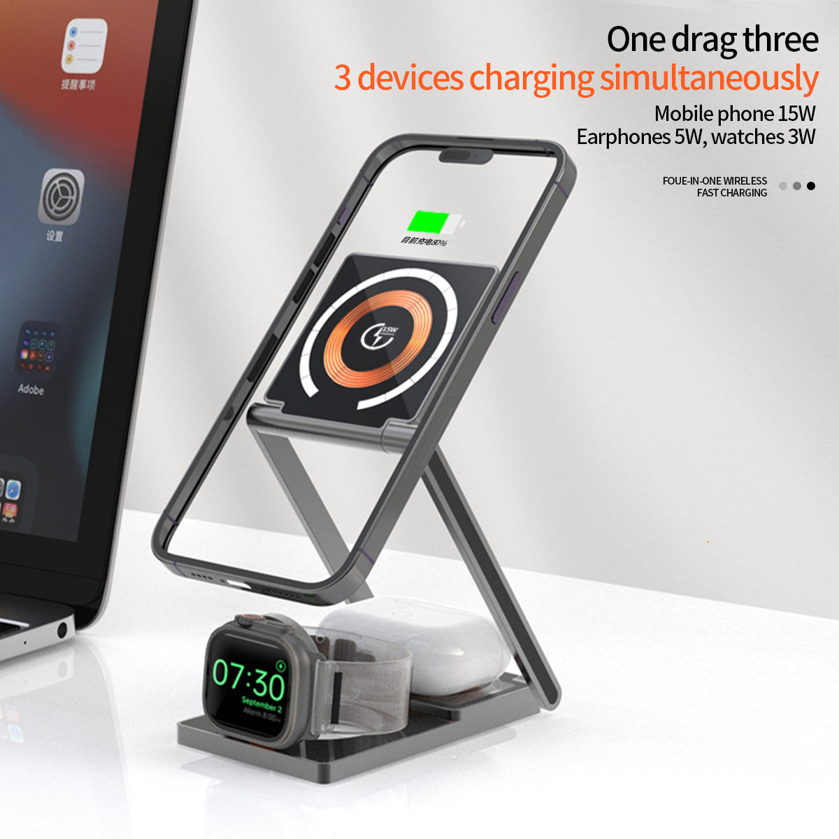 Ultra-Slim Transparent Foldable 15W MagSafe Compatible Wireless Charging Station