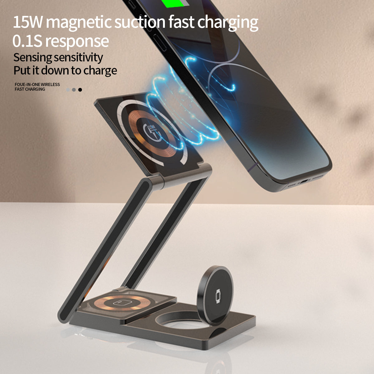 Ultra-Slim Transparent Foldable 15W MagSafe Compatible Wireless Charging Station