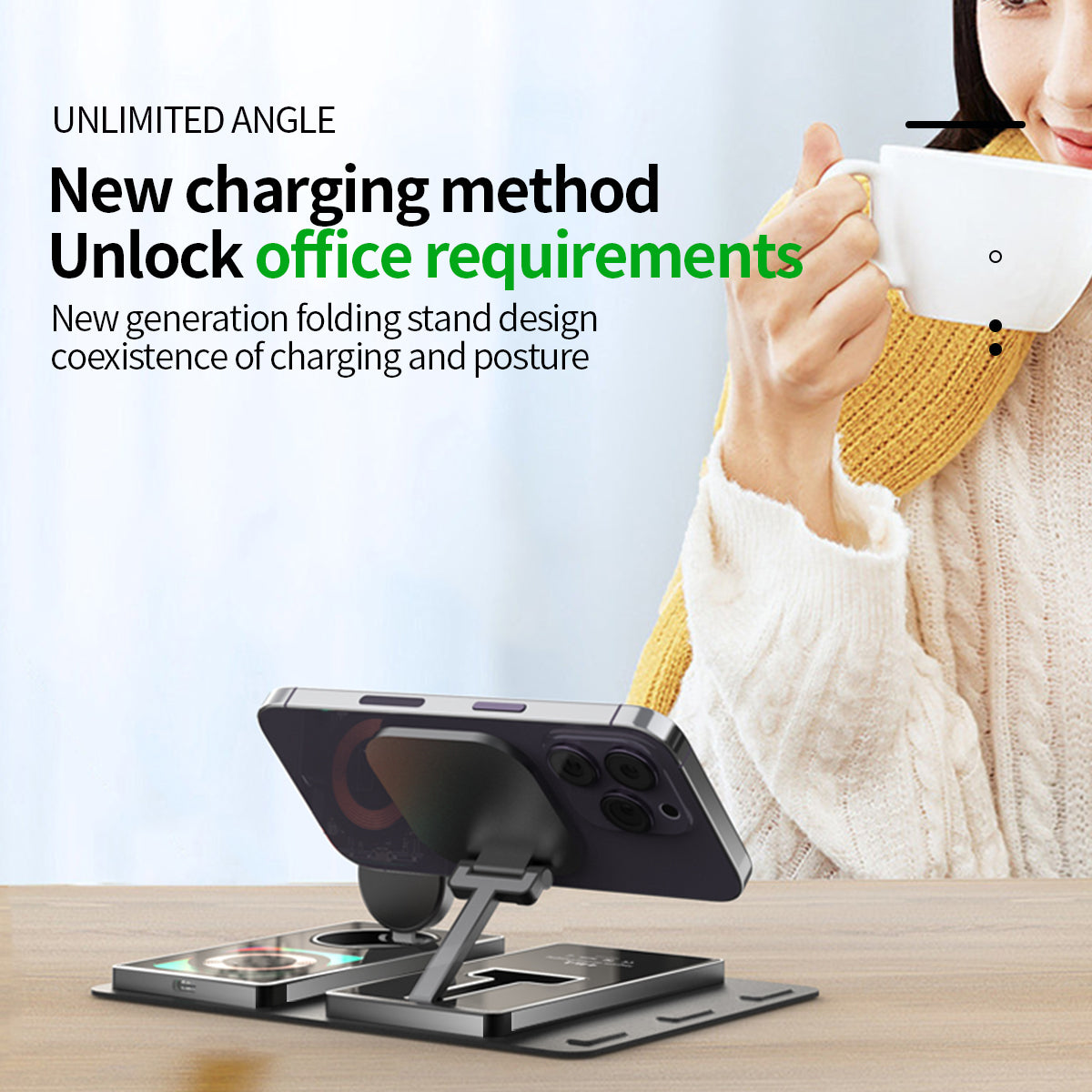 Ultra-Slim Transparent Foldable 15W MagSafe Compatible Wireless Charging Station