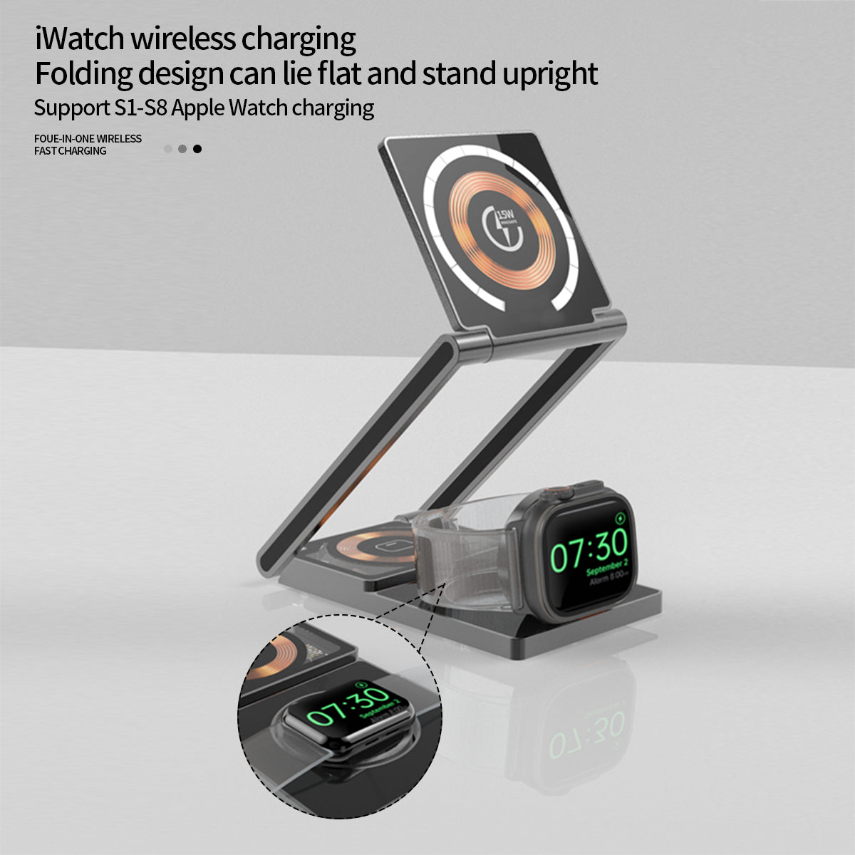 Ultra-Slim Transparent Foldable 15W MagSafe Compatible Wireless Charging Station